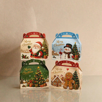 Boîte en carton blanc avec poignée, motif Noël, Père Noël, bonhomme de neige, arbre, flocon de neige, pour bonbons, biscuits, friandises, cadeaux de fête