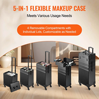 Valise à roulettes en aluminium 5 en 1 pour maquillage et cosmétiques avec support OEM, doublure EVA résistante à la poussière