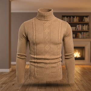 Men Cable Knit <b>Turtleneck</b> <b>Sweater</b> Long Sleeve Ribbed Warm Casual Winter Pullover Knitwear Wholesale Manufacturer - Product Image 3