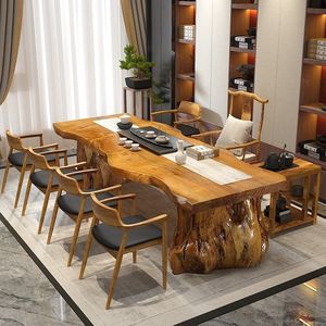 Solid Wood Slab Tea <b>Table</b> <b>Set</b> Living Room New Chinese Style Handmade Office Tea Furniture Complete <b>Set</b> - Product Image 2