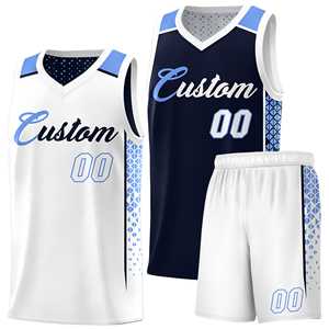 Uniforme Deportivo Personalizado de Baloncesto con Degradado Lateral Azul Marino y Blanco, Doble Cara - Product Image 1