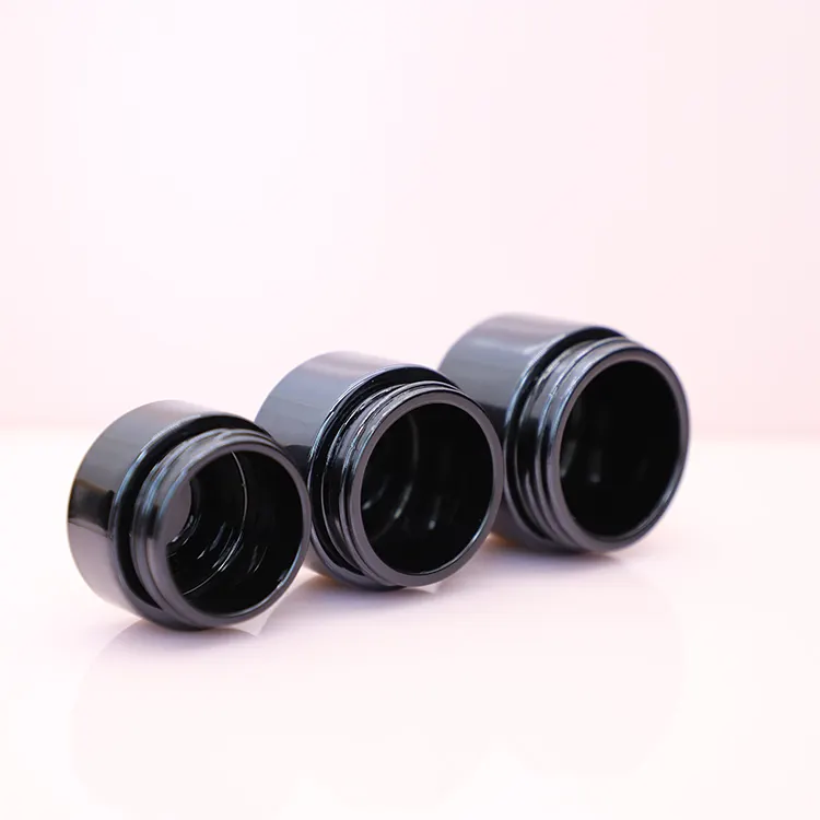 5ml-100ml glass cosmetic cream jar round men's skin care black uv smell proof container with black shiny cap