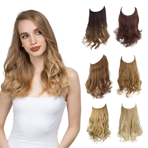 Extensiones de <span class=keywords><strong>Cabello</strong></span> Largo Ondulado de Fibra de Alta Temperatura con Alambre Invisible, Color Rubio, para Mujer, Marca Privada al por Mayor - Product Image 1