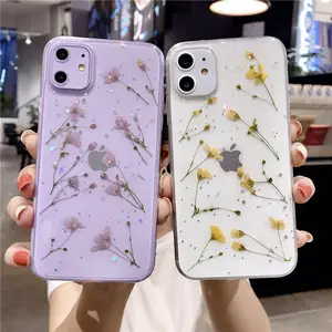 beautiful real dry flower epoxy transparent TPU case for iphone 11 pro max xs max xr, for iphone 11 flower case