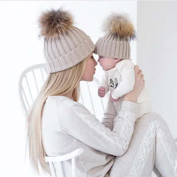 Creative new autumn and winter hundred hairballs to keep warm mother baby parent-child knitted hat cold hat