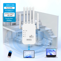 Extensor de Rango WiFi 300mbps 802.11 B/G/N 4 Antenas Cobertura de 50-100m² para Teléfonos y Uso Doméstico