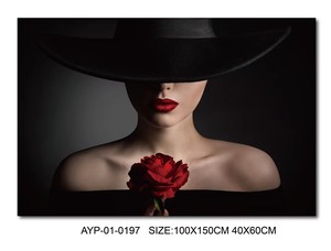 <span class=keywords><strong>Peinture</strong></span> décorative <span class=keywords><strong>sur</strong></span> <span class=keywords><strong>toile</strong></span> <span class=keywords><strong>de</strong></span> <span class=keywords><strong>femme</strong></span> élégante avec chapeau, moderne, noir et blanc, base acrylique pour salon - Product Image 1