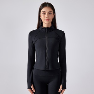 Chaqueta deportiva de gama alta para mujer, manga larga, a prueba de viento, con cremallera completa, abrigo para correr, Parte delantera transpirable, Top de Yoga, estampado sólido - Product Image 6