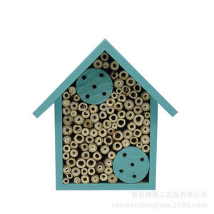 Casa de Madera para Insectos, Color Azul Claro, para Montar en la Pared, Decoración Artesanal para Jardín Exterior, Hotel para Abejas - Product Image 5