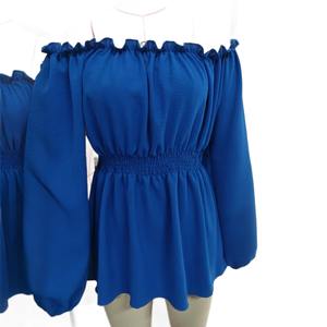 Off Shoulder Long Sleeve Blouse Women Ruffled Puff Sleeve Fitted Waist Elastic Top Everyday Wear White Shirt - Product Image 5