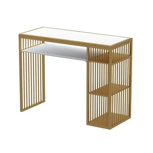 Juego de mesa y taburete de lujo para salón de uñas, de mármol de alta gama, personalizado de fábrica, para dos personas - Product Image 4