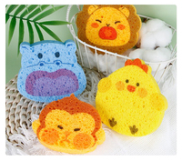 Éponge de bain et de douche en cellulose compressée 100% naturelle, motif animaux mignons, pour lavage corporel, exfoliation douce