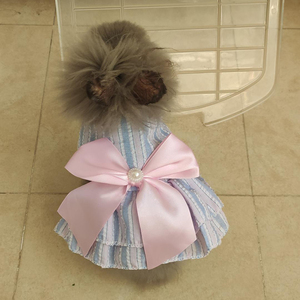 Chat chiot princesse robe été vêtements pour animaux de compagnie rayé robes à carreaux avec nœud pour chats chaton lapin <span class=keywords><strong>Sphynx</strong></span> vêtements ropa para gato - Product Image 3