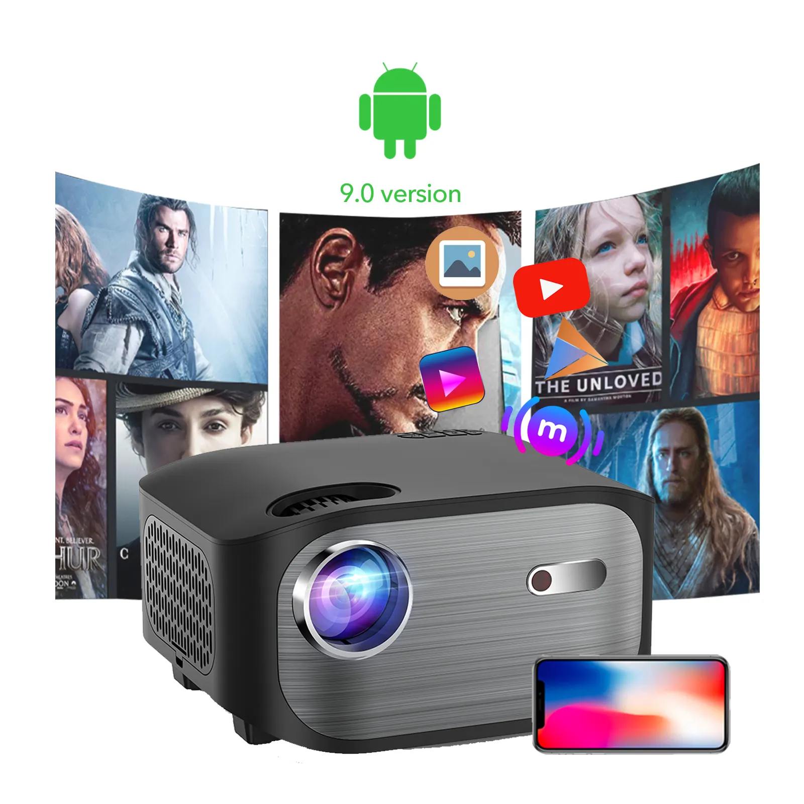Akıllı projektör T01 Wifi 5G Android HD 1080p doğal çözünürlüklü 4K 3D film desteklenen ev sineması multimedya LED projektörler
