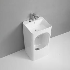 Lavabo rectangulaire sur pied De Ouvenor avec robinet monotrou, finition lisse et brillante pour salle de bain - Product Image 5