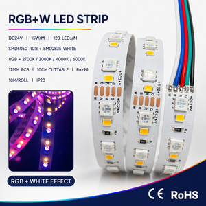 Bande <span class=keywords><strong>LED</strong></span> <span class=keywords><strong>RGBW</strong></span> 24V SMD5050 60 <span class=keywords><strong>LED</strong></span>/m Plus SMD2835 60 <span class=keywords><strong>LED</strong></span>/m 15W Haute Réalité des Couleurs (CRI) <span class=keywords><strong>Ruban</strong></span> Flexible Rouleau de <span class=keywords><strong>10m</strong></span> Fournisseur en Gros CE RoHS - Product Image 1