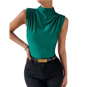 Màu Rắn Mock Cổ Tank Top Thanh Lịch Không Tay Mỏng Phù Hợp Với Công Việc Áo Sơ Mi Thời Trang Căng Dệt Kim Của Phụ Nữ Hàng Đầu - Product Image 1