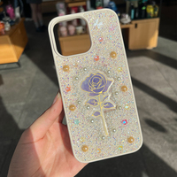 Étui de téléphone personnalisé en strass brillant pour iPhone 16 15 14 13, design artistique rose, protection anti-chute