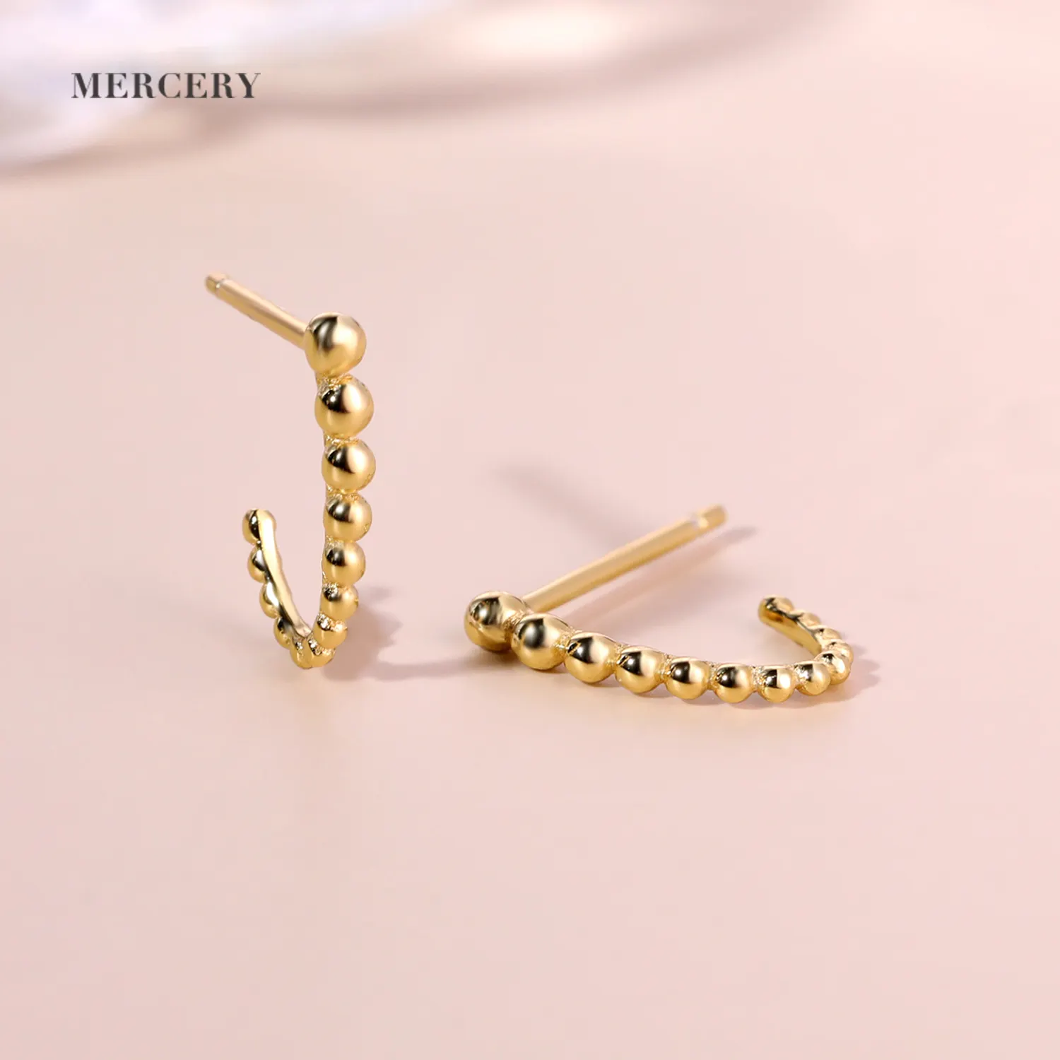 Mercery Jewelry Gold Hoop 925 Sterling Silver Joyas De Plata Prevent Allergy Shape Orb Bead 18K Jewellery Gold Plated Earrings