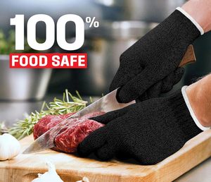 Ánh nắng mặt trời 100% thực phẩm lớp <span class=keywords><strong>7</strong></span> Đo sợi màu đen cấp <span class=keywords><strong>5</strong></span> chống cắt găng tay chống bọc bằng thép không gỉ - Product Image 5
