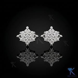 Lab Grown Diamond Geometric Rhombus <b>Stud</b> Earrings 7 Stone Cluster 14K 18K Solid Gold Women Jewelry Wedding Party Bridal - Product Image 3
