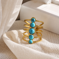 Bague ouverte minimaliste multi-couches en turquoise et perles, style euro-américain, pour femme, bijou de main pour usage quotidien, vente en gros