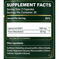 Capsules liposomales NAD+ OEM ODM 500mg Trans-Resvératrol 60 Capsules Complément Alimentaire Énergétique Cellulaire Qualité Alimentaire Haute Pureté