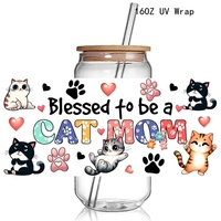 Vente en gros 100 + chat maman UV DTF tasse Wrap transferts autocollants chat amoureux maman UV tasse Wraps autocollants chat patte impression décalcomanie pour 16OZ