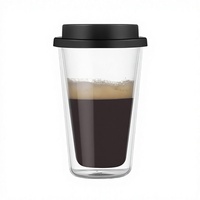 Tazweeq Lot de 2 tasses à café en verre borosilicate à double paroi avec couvercles en silicone 14 OZ Rétention de chaleur Anti-fuite Design moderne