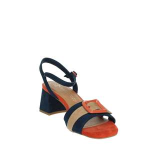 Sandalias de tacón para mujer Marco Tozzi, color azul marino, con hebilla naranja, tacón cuadrado, talla 44 - Product Image 5