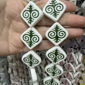 Nouvelles perles en céramique style ethnique kazakh Wenxs, motif Arbre de Vie, pour bracelet et collier DIY - Product Image 2