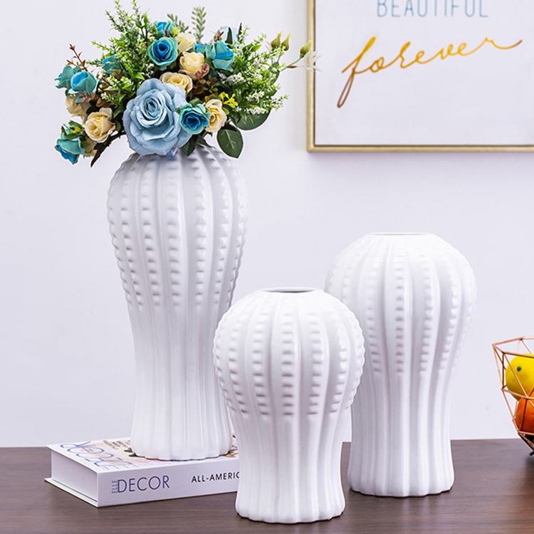 Simple creative home living room TV cabinet flower arrangement ornaments round white ceramic vase
