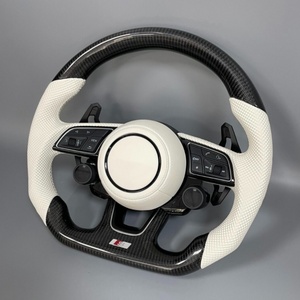 Volant <span class=keywords><strong>sport</strong></span> avec cuir blanc et fibre de carbone, équipé d'un bouton de commande LCD, compatible avec les séries <span class=keywords><strong>Audi</strong></span> <span class=keywords><strong>A1</strong></span>-A8, Q3-Q8, TT et R8 - Product Image 2