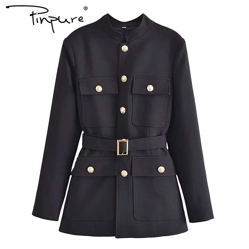 R40789S Fashion Women Blazer Long Sleeve Double Breasted Blazer Stitching Belted Office Wear Women's Blazers