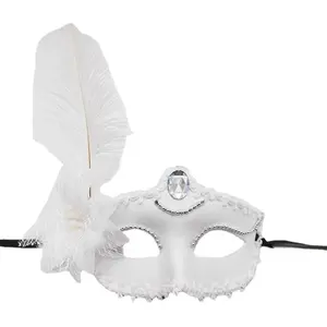 Female Sexy Half-Face Makeup Mask Masquerade and Halloween Party Mask with Lace and Feather Detail