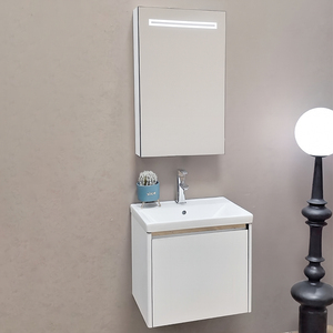 Bền <span class=keywords><strong>Slimline</strong></span> thép không gỉ nổi Vanity với đóng êm cửa và Led Gương gốm lưu vực cho nhỏ gọn phòng tắm hiện đại - Product Image 2
