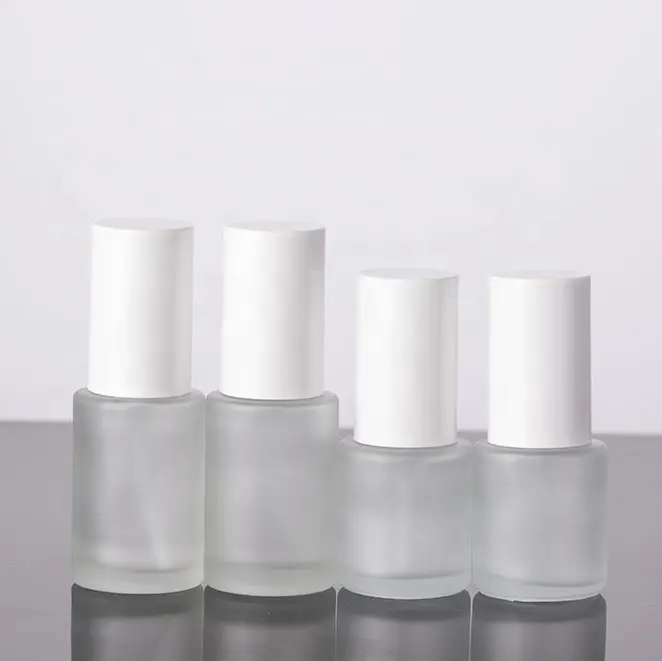 Botella vacía de vidrio con tapa blanca para crema, envase cosmético de 20ml, 30ml, 1 onza