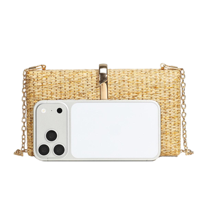 Women Stylish Straw Woven <b>Clutch</b> Purse Square Evening <b>Bag</b> Removable Metal Chain Evening <b>Bag</b> for Daily Life Beach <b>Wedding</b> Party - Product Image 2
