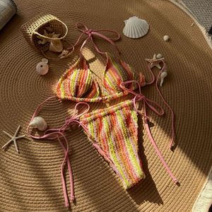 New Style Colorful <b>String</b> <b>Bikinis</b> Set Sexy Triangle Halter Bathing Suits for Woman - Product Image 3