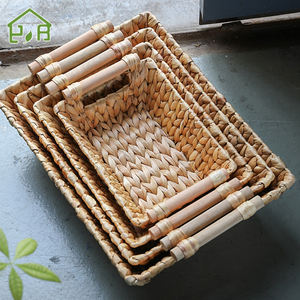 Op maat gemaakte ecologische rechthoekige bestseller opbergmand van waterhyacint met 2 houten handvatten YR Home BSCI gecertificeerd - Product Image 6