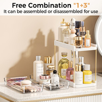 Nouvelle Boîte de Rangement Cosmétique Portable de Bureau Double Couche en Plastique Luxe Léger pour Coiffeuse Rouge à Lèvres et Fards à Paupières
