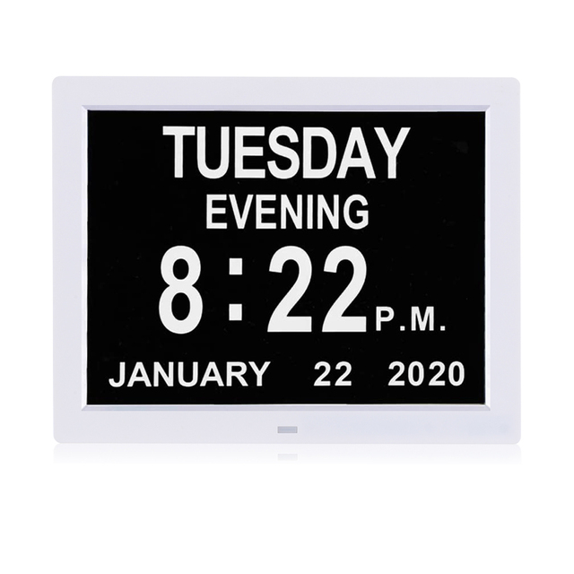 5 Alarm Options Date Month Auto-Dimming Extra Large 12-Inch Digital Day Calendar Clock Video Playback for Dementia Senior