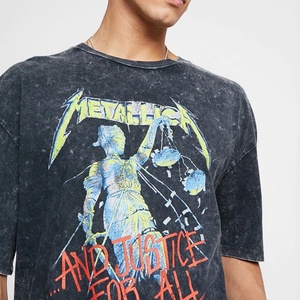 T-shirts graphiques imprimés vintage noirs sur mesure en gros, t-shirts délavés à l'acide, t-shirts pour hommes, col rond surdimensionné - Product Image 3