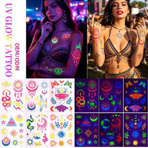Tatouages temporaires phosphorescents OEM ODM, autocollants lumineux Boho Soleil Lune Serpent Œil <span class=keywords><strong>Mal</strong></span>éfique pour Festivals - Product Image 2