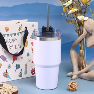 Gobelet de voyage isotherme en acier inoxydable de 30 oz, à double paroi, avec paille, poignée et couvercle anti-fuite - Product Image 6