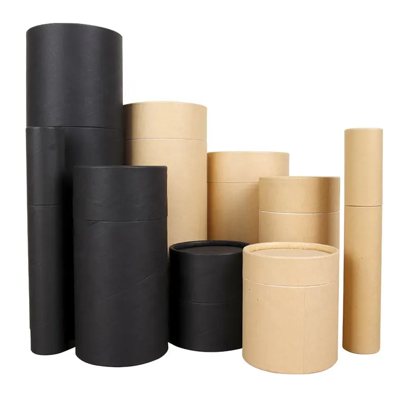 La boîte d'emballage de couverture en forme de tube en papier de peau de vache haut de gamme avec impression de logo personnalisé convient aux solutions d'objets cylindriques