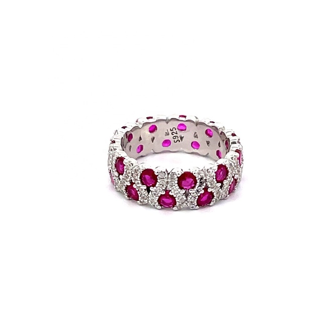 Retro Style Gemstone Jewelry 925 Sterling Silver Chunky Ring 3.5mm Round Brilliant Cut Ruby Stone Silver Ring