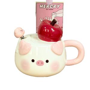 Tasse en céramique Dragon Nest Pig 401-500ml avec couvercle et cuillère pour filles, couple, tasse à café, cadeau - Product Image 2