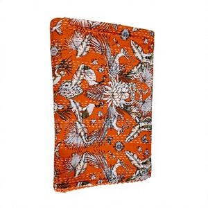 Handmade Orange Printed Kantha <b>Quilt</b> Organic Cotton Bohemian Home Decor <b>Throw</b> Blanket All Season - Product Image 1
