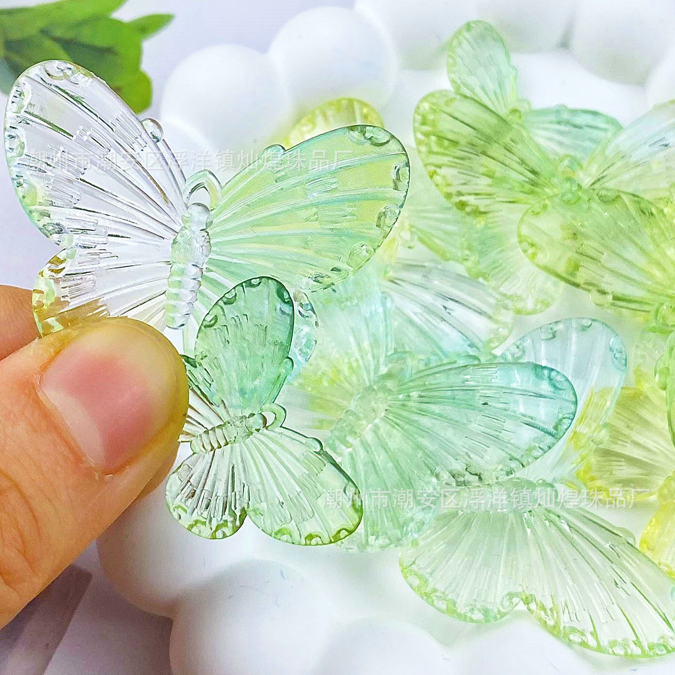 Mariposa con degradado de verde hierba a amarillo.